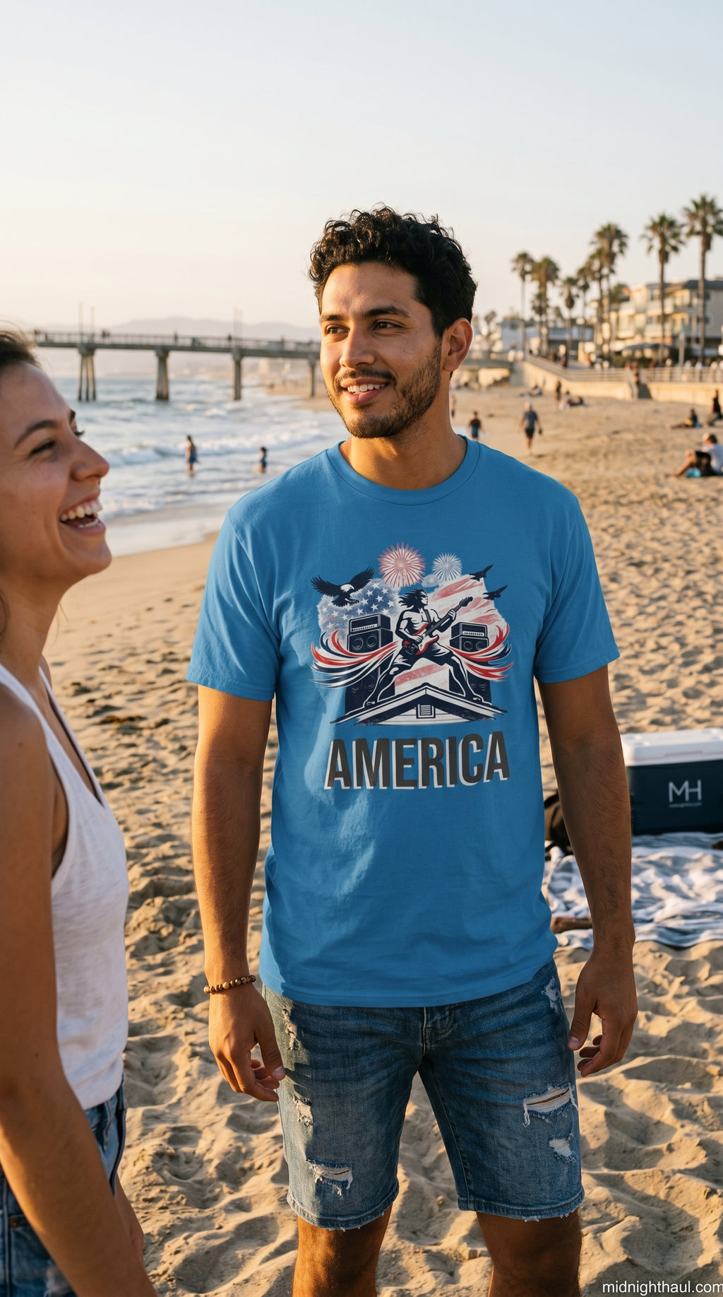 AMERICA | Premium Unisex Heavyweight T-Shirt | Patriotic Fireworks Graphic Tee