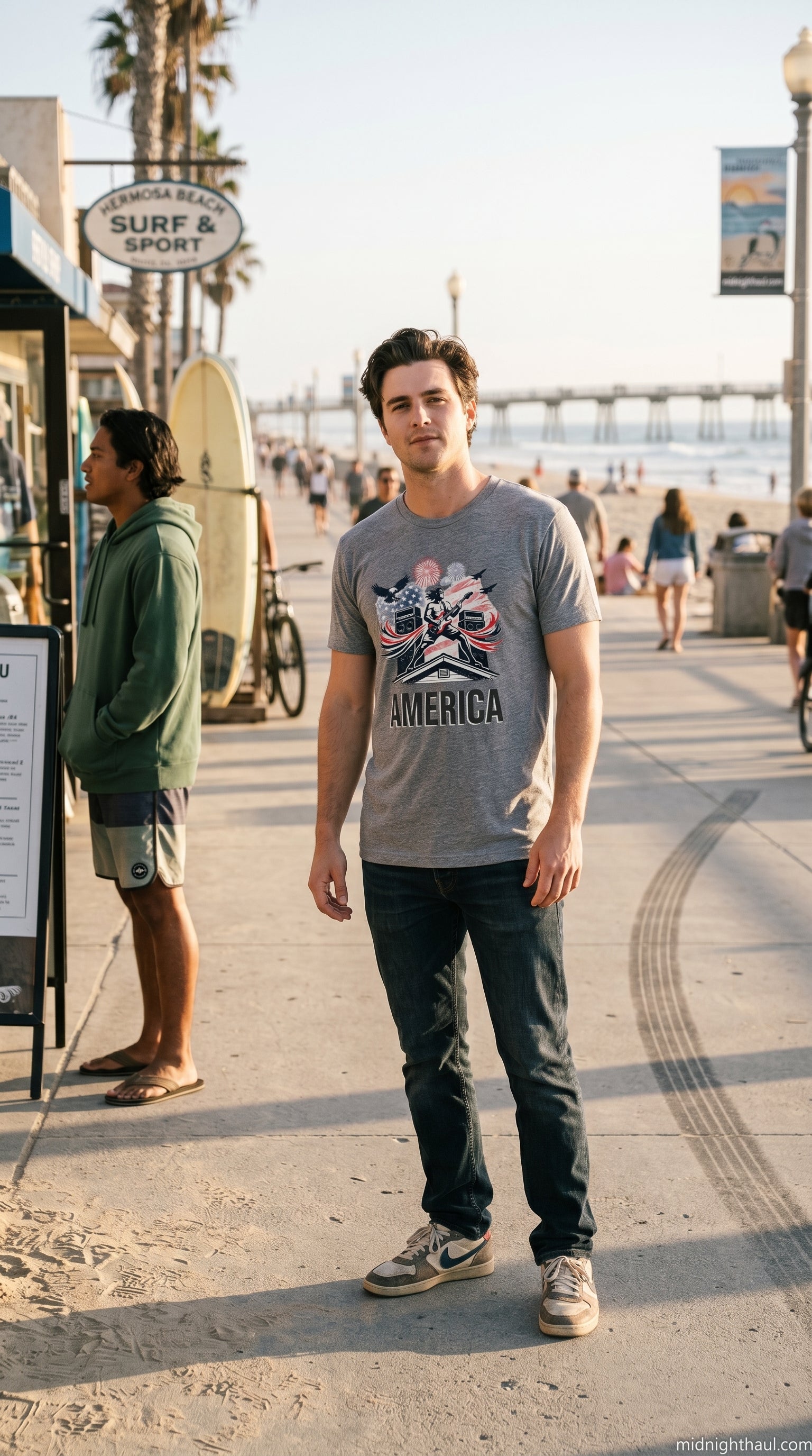 AMERICA | Premium Unisex Heavyweight T-Shirt | Patriotic Fireworks Graphic Tee