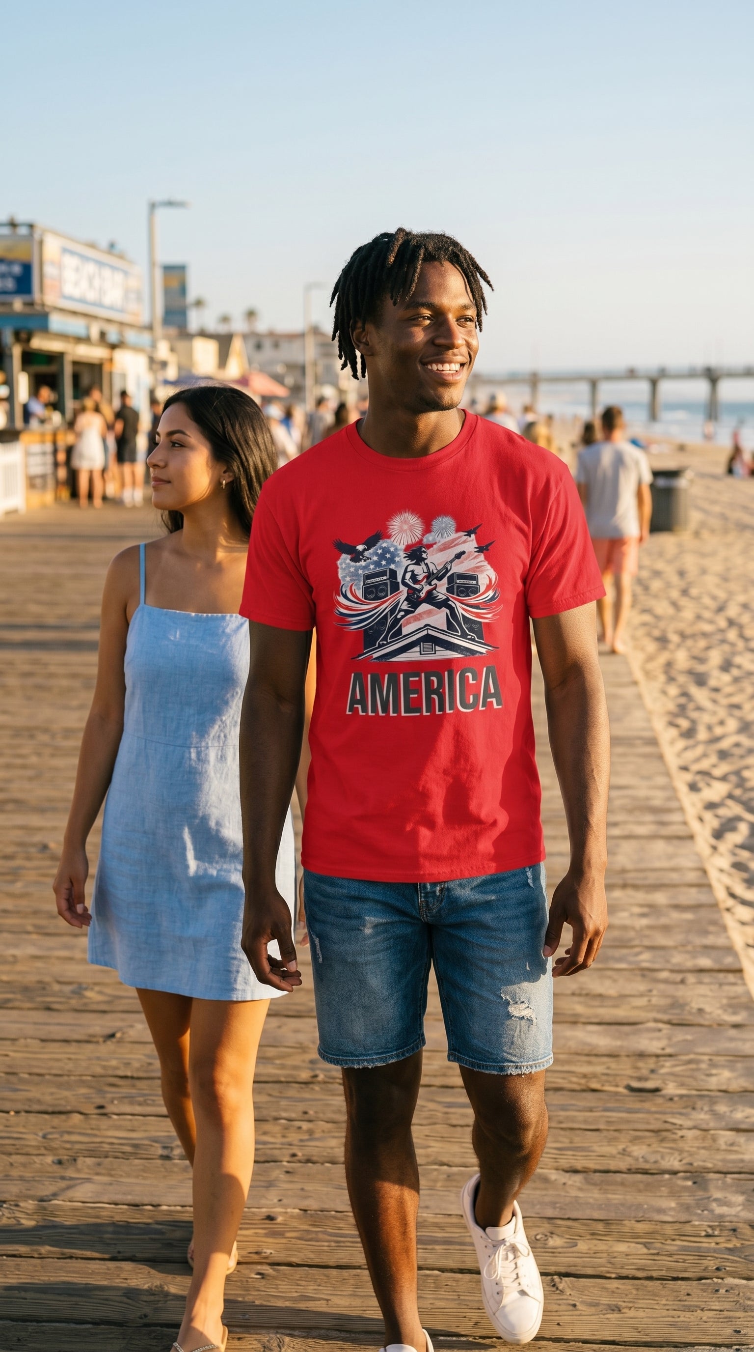 AMERICA | Premium Unisex Heavyweight T-Shirt | Patriotic Fireworks Graphic Tee