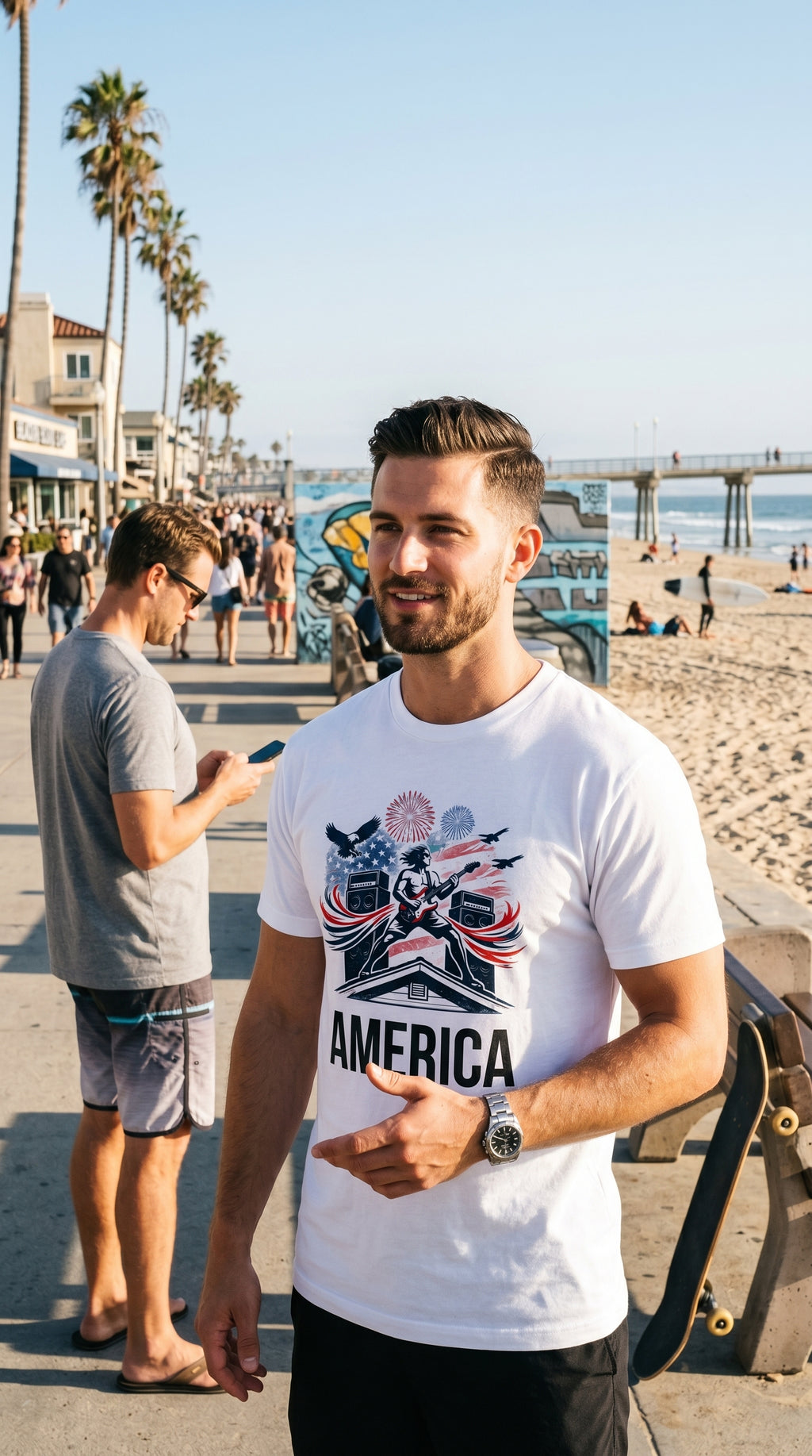 AMERICA | Premium Unisex Heavyweight T-Shirt | Patriotic Fireworks Graphic Tee