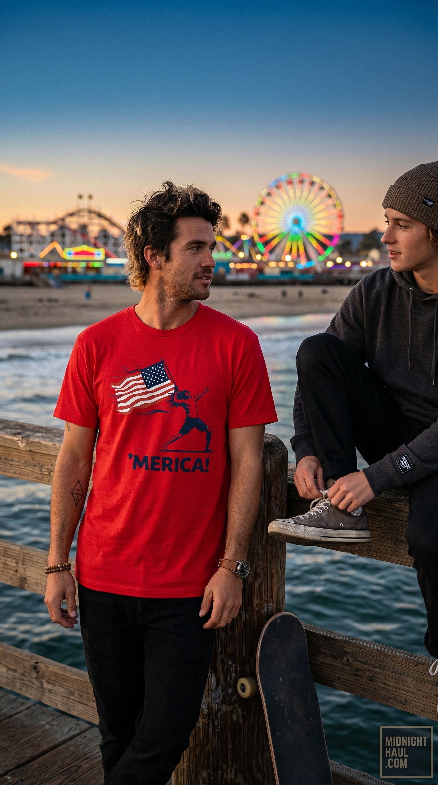 'MERICA! | Premium Unisex Heavyweight T-Shirt | Patriotic American Flag Graphic Tee