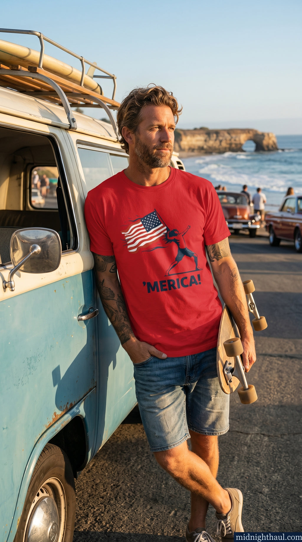 'MERICA! | Premium Unisex Heavyweight T-Shirt | Patriotic American Flag Graphic Tee