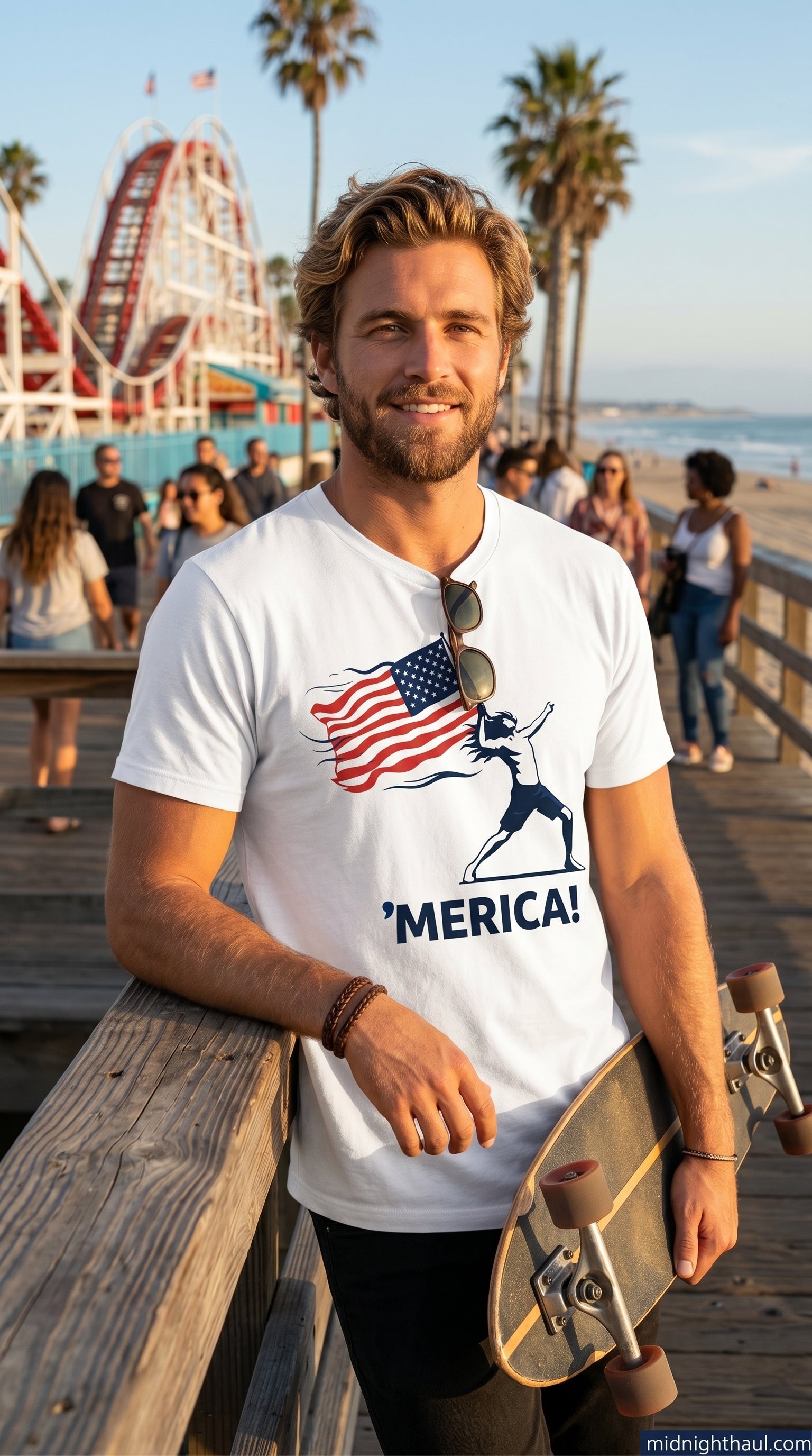 'MERICA! | Premium Unisex Heavyweight T-Shirt | Patriotic American Flag Graphic Tee
