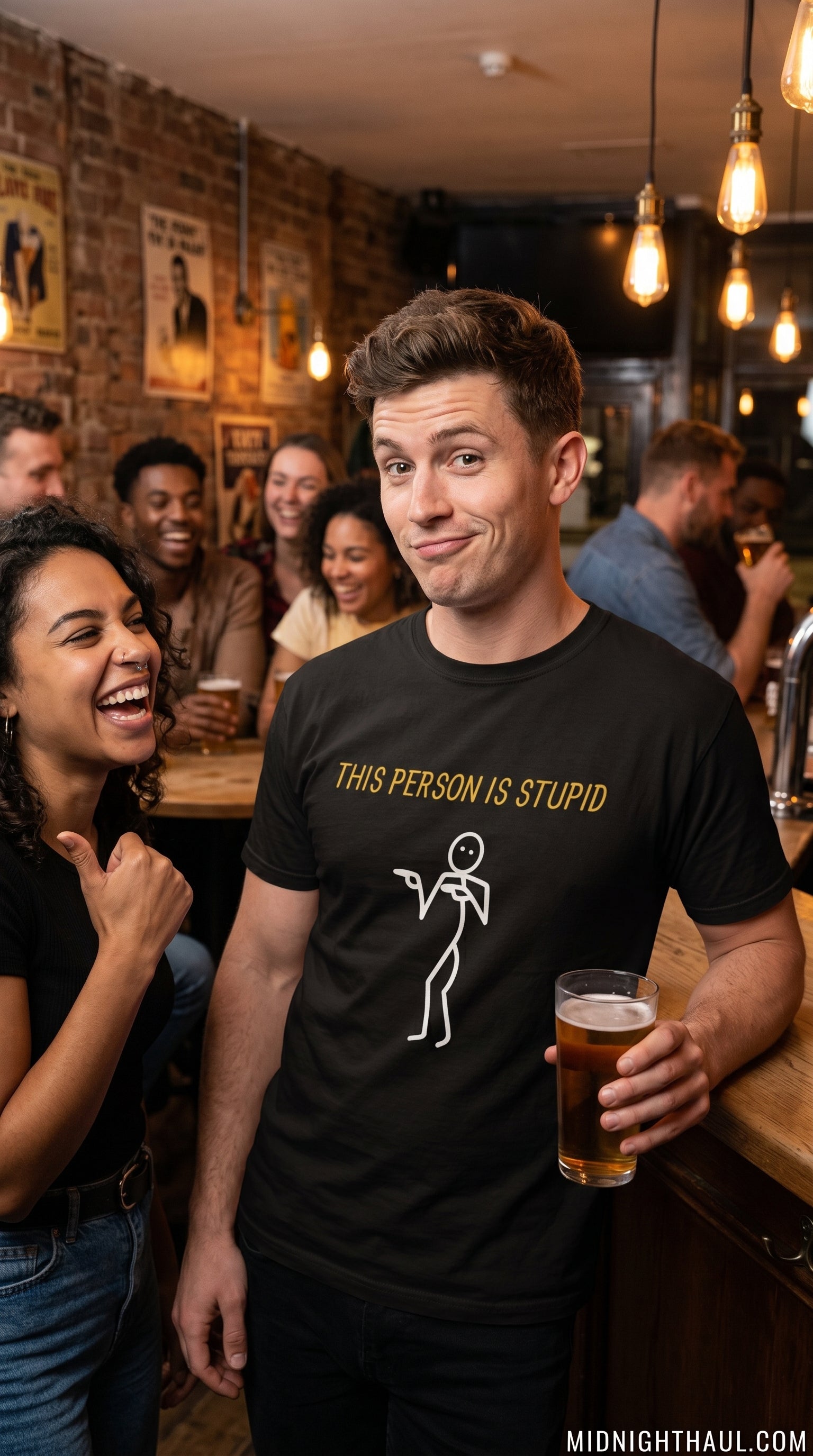 <--- This person is stupid | Comfort Colors Black Garment-Dyed Heavyweight T-Shirt | Edgy Sarcastic Graphic Tee
